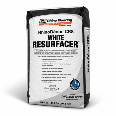 RhinoDecor Concrete Resurfacer White, 45-pound bag on a white studio background.