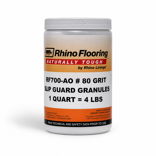 Rhino Flooring aluminum oxide #80 grit Slip Guard Granules, 4 lb jar on a white studio background