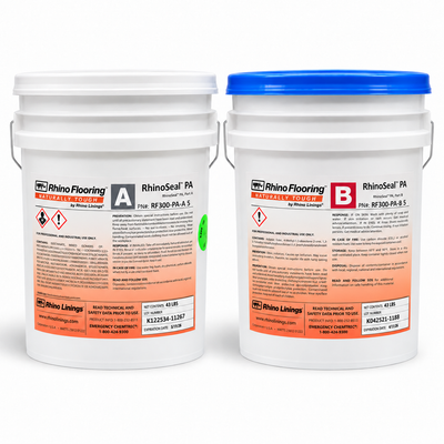 RhinoSeal PA ten-gallon kit with five-gallon Part A and Part B pails on a white studio background.