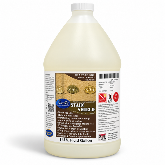 Smith's Stain Shield water-based penetrating sealer, one-gallon jug on a white studio background.